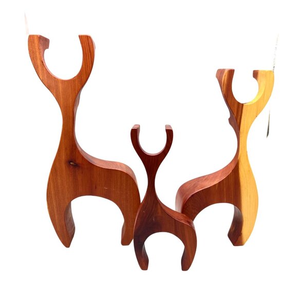 Handmade Wooden Reindeer Family Figurine Set Buck Doe Fawn Deer MCM Scandi Style - Picture 3 of 12